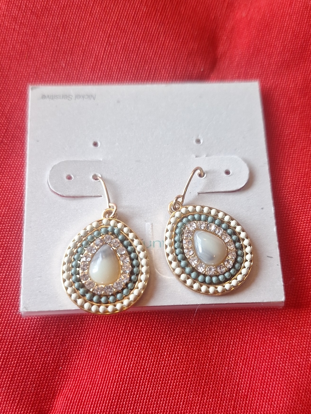 Maurices Gold Teardrop Multi-Bead Earrings with Opalescent Center